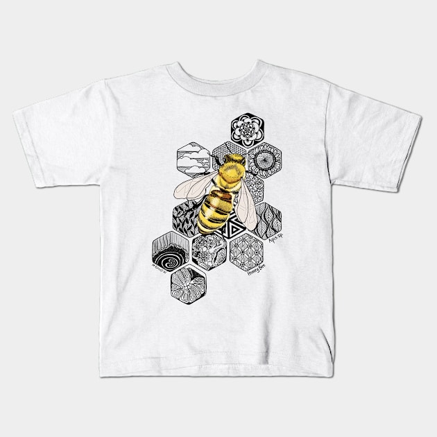 Golden Honey Bee Doodle -white Kids T-Shirt by mernstw